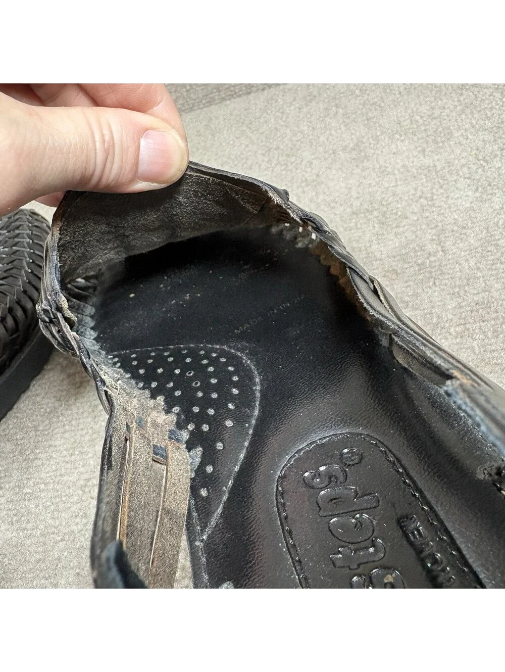 Sunsteps Shoes Black Leather Hand Woven Sandals Slip On Mens Size 10.5